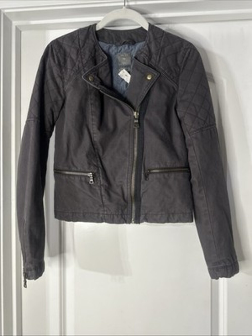 Gap Quilted Moto Jacket Y2K Dark Grey Women’s 0 Zippers #88